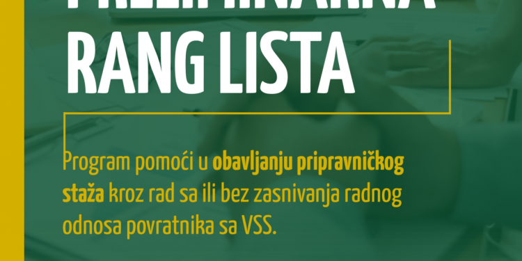 Obavještenje – Preliminarna lista potencijalnih učesnika u Programu pomoći u obavljanju pripravničkog staža kroz rad sa ili bez zasnivanja radnog odnosa povratnika sa VSS