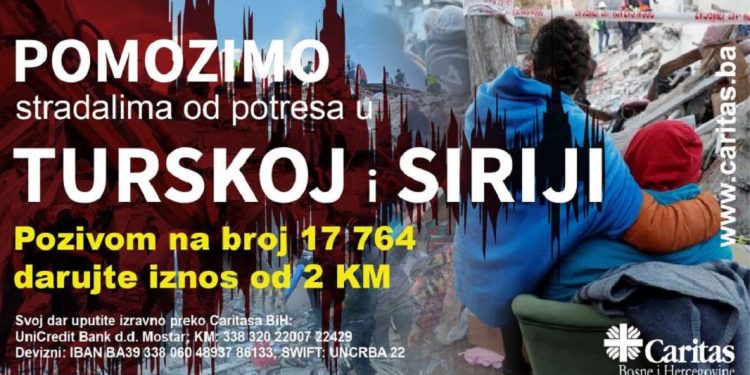 Poziv Caritasa BiH: Pomozimo stradalima od potresa u Turskoj i Siriji