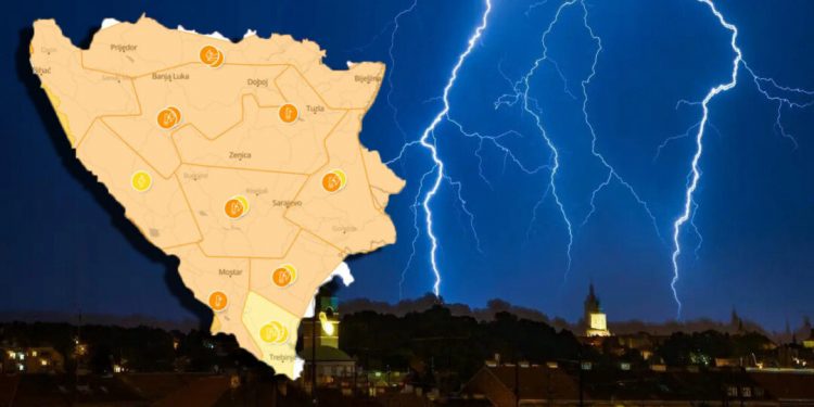 Narandžasti meteoalarm za BiH: Grmljavinsko nevrijeme, moguć i grad