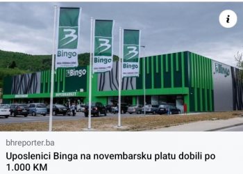 Uposlenici Binga na novembarsku platu dobili po 1.000 KM