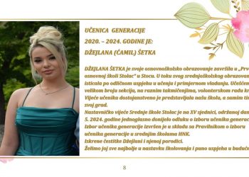 Učenica generacije 2020.-2024. godine u Srednjoj školi Stolac je Džejlana (Ćamil) Šetka