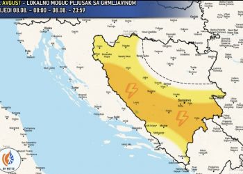 Dijelove BiH danas očekuju lokalni pljuskovi i grmljavina