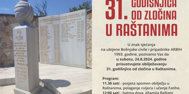 U subotu u obilježavanje 31. godišnjice od zločina u Raštanima