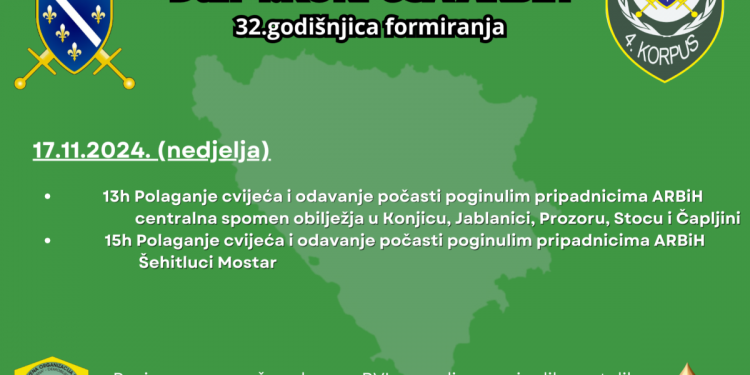 U nedjelju obilježavanje 32. godišnjice formiranja 4. korpusa Armije RBiH