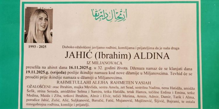 Danas dženaza Aldini Jahić, Općina Kalesija proglasila Dan žalosti