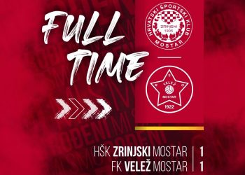 HŠK Zrinjski Mostar – FK Velež Mostar 1:1 Derbi bez pobjednika, Rođeni produžili impresivan niz