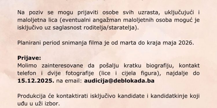 DEBLOKADA objavila poziv na audiciju za novi film Jasmile Žbanić
