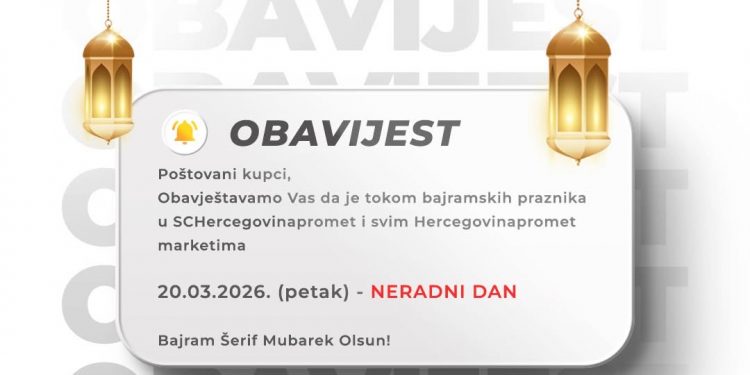 Hercegovinapromet: Neradni dan za Bajram uz iskrene čestitke kupcima i partnerima