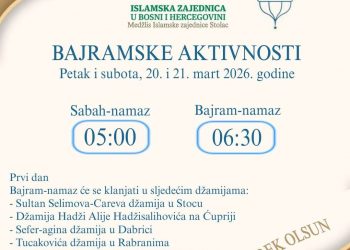 BAJRAMSKE AKTIVNOSTI U STOCU: Poznati termini namaza i program obilježavanja Dana šehida